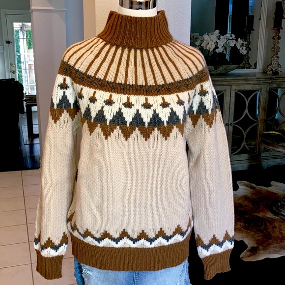 Claudia Schiffer + Frame Merino Wool Fair Isle Turtleneck Sweater NWT - Picture 2 of 15